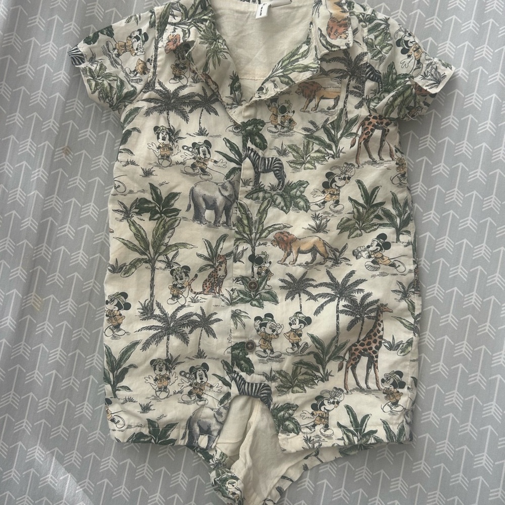 Janie and Jack Mickey Safari Print Bodysuit - Cream and Green